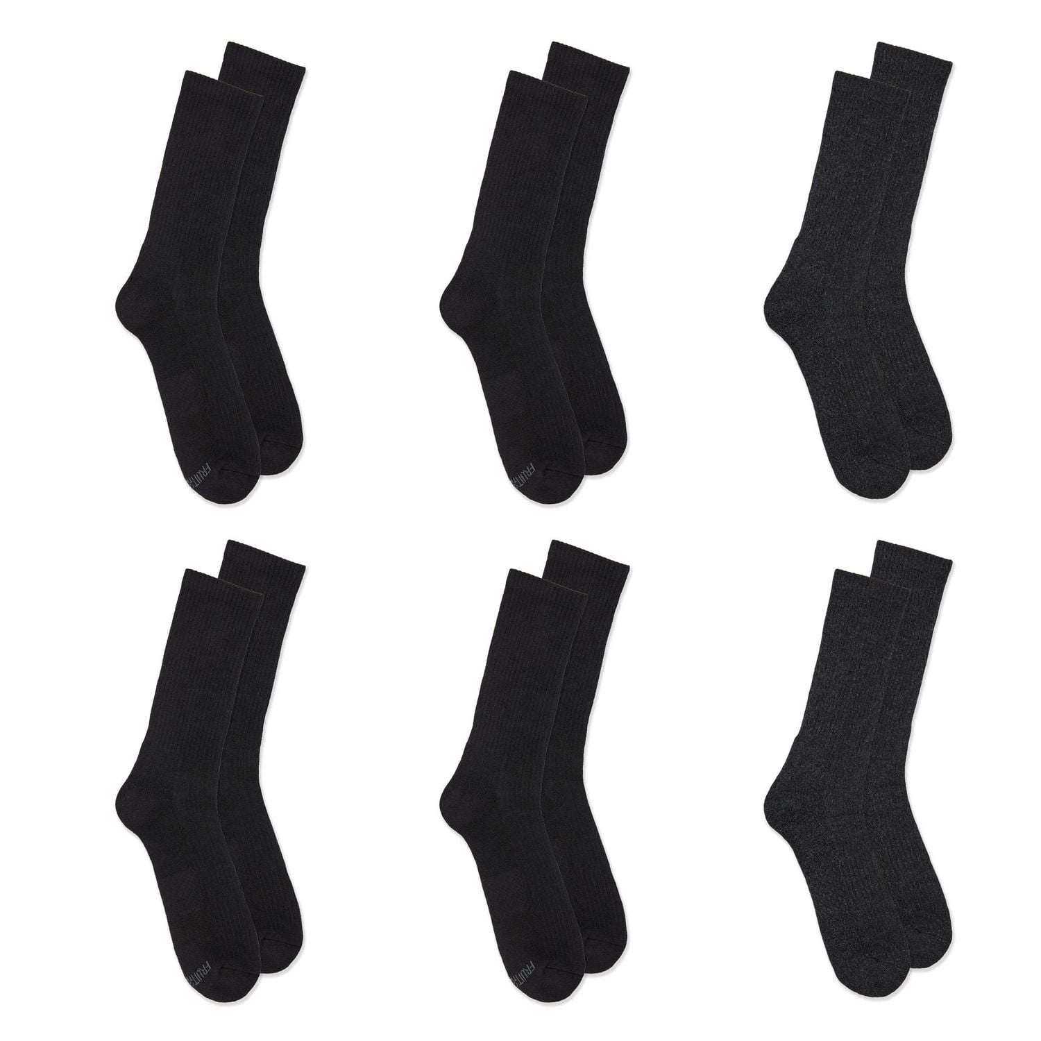 Chaussettes Crew de confort toute la journée Fruit of the Loom pour hommes, taillles 6-12 (pack de 6) Zone rembourrée, évacuation de l'humidité