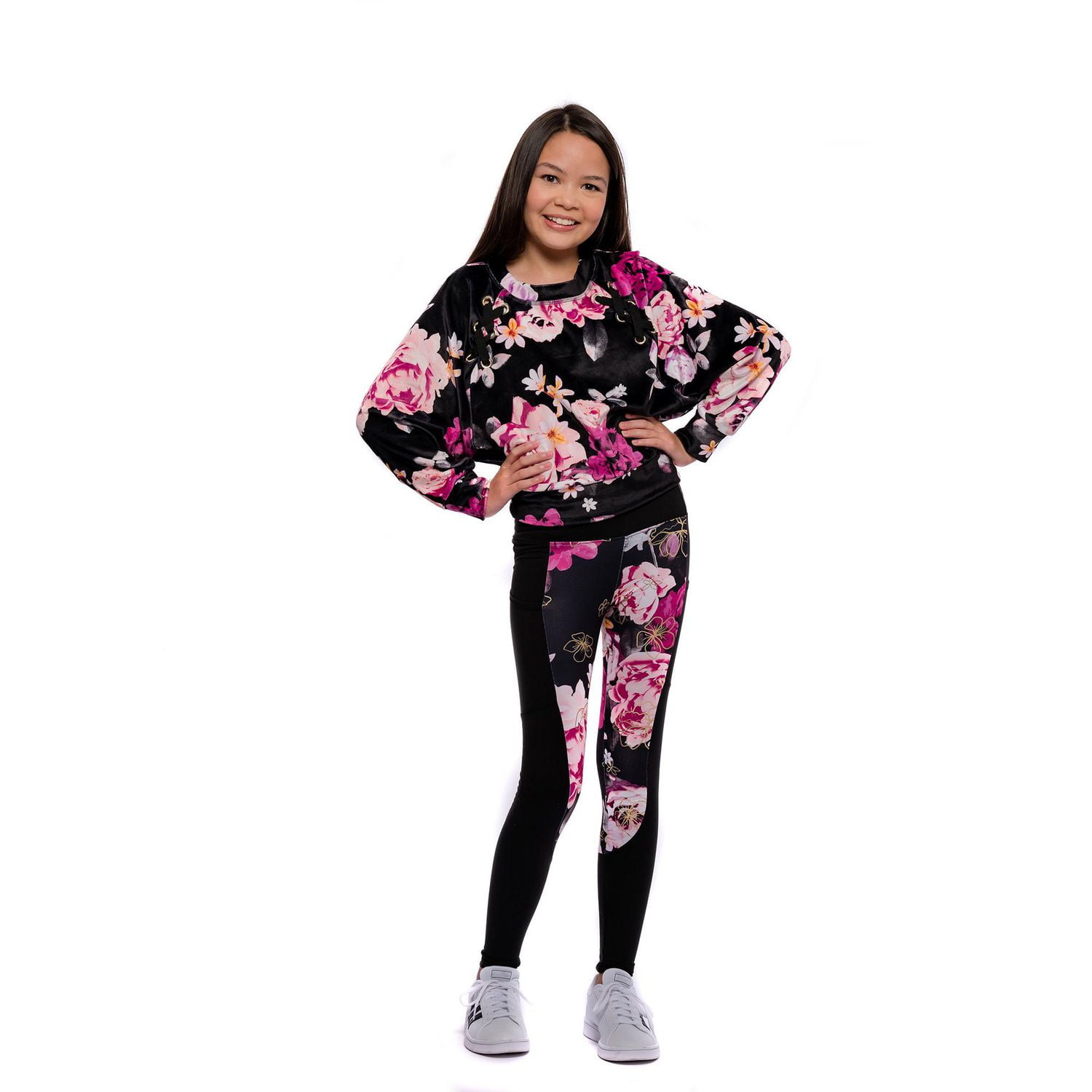 Girls Justice Big Flowers Long Sleeve Top