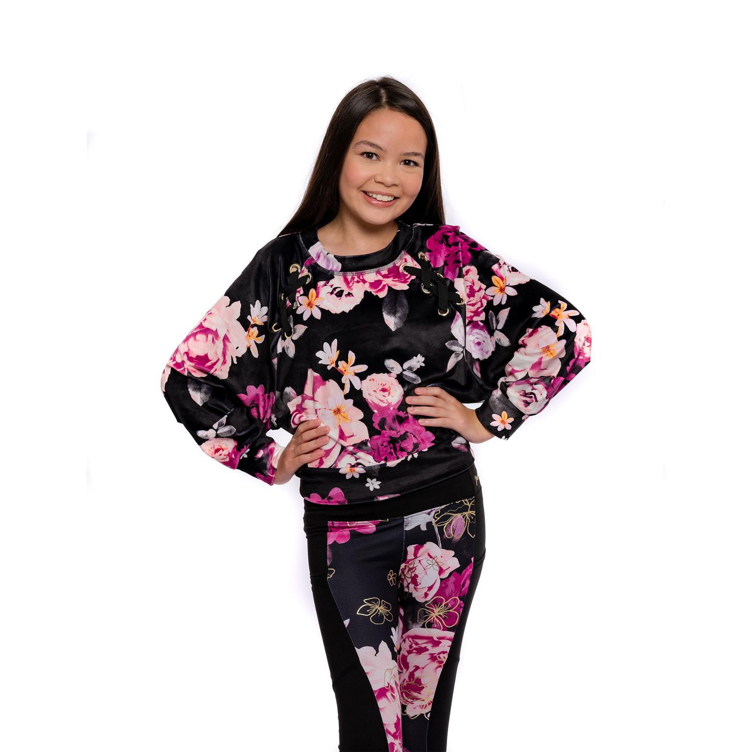 Girls Justice Big Flowers Long Sleeve Top