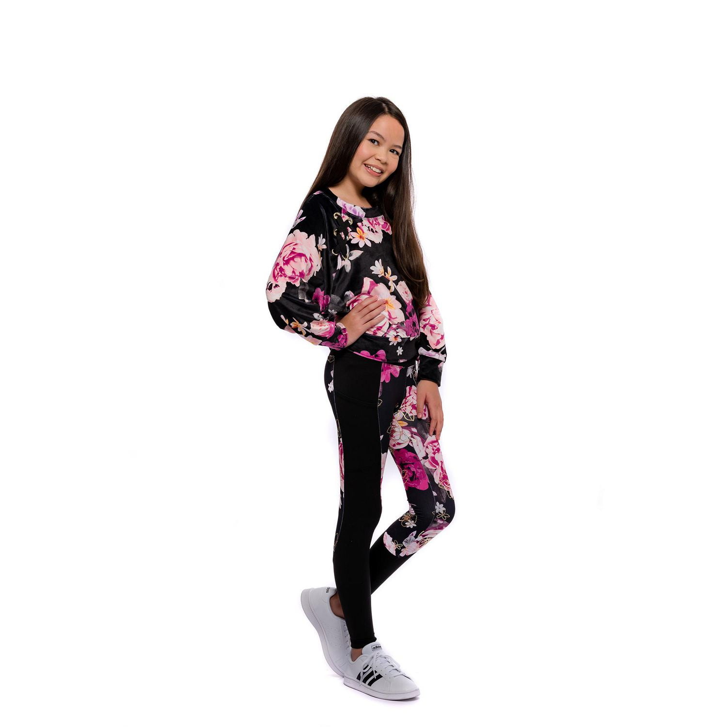 Girls Justice Big Flowers Long Sleeve Top