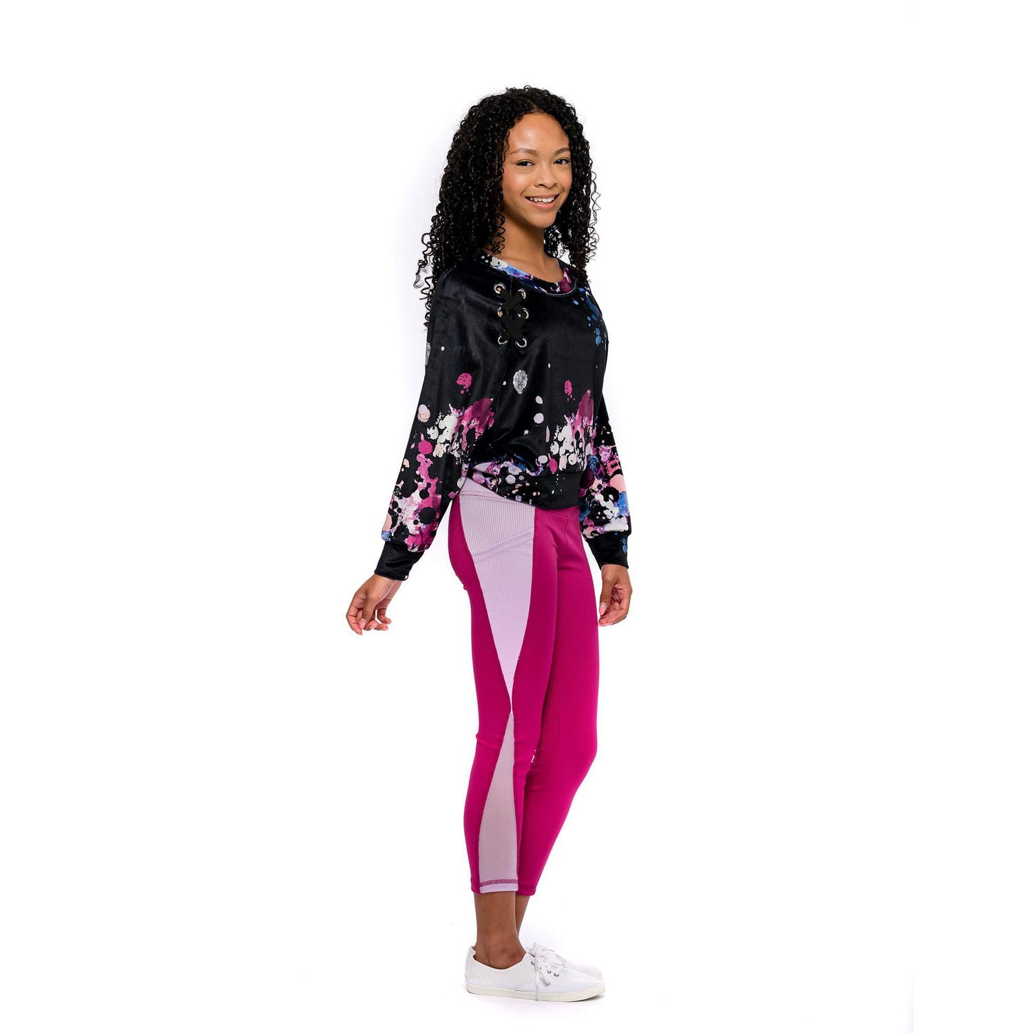 Girls Justice Paint Splatter Long Sleeve Top