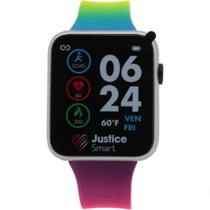 Justice Montre écran tactile pour filles intelligentes – Etui carré avec bracelet Rainbow Ombre