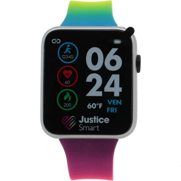 Montre Connectée Fille Justice Smart – Cadran Carré & Bracelet Dégradé Arc-en-ciel