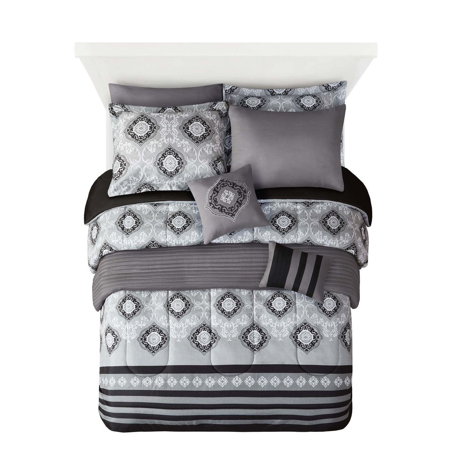 Chelsea Square 8 piece Grey 2 Complete Bedding Sets. Walmart Canada
