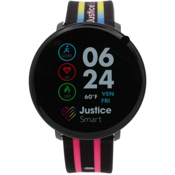 Justice Smart Girls’ Activity Watch – Black Strap with Neon Rainbow Accents
