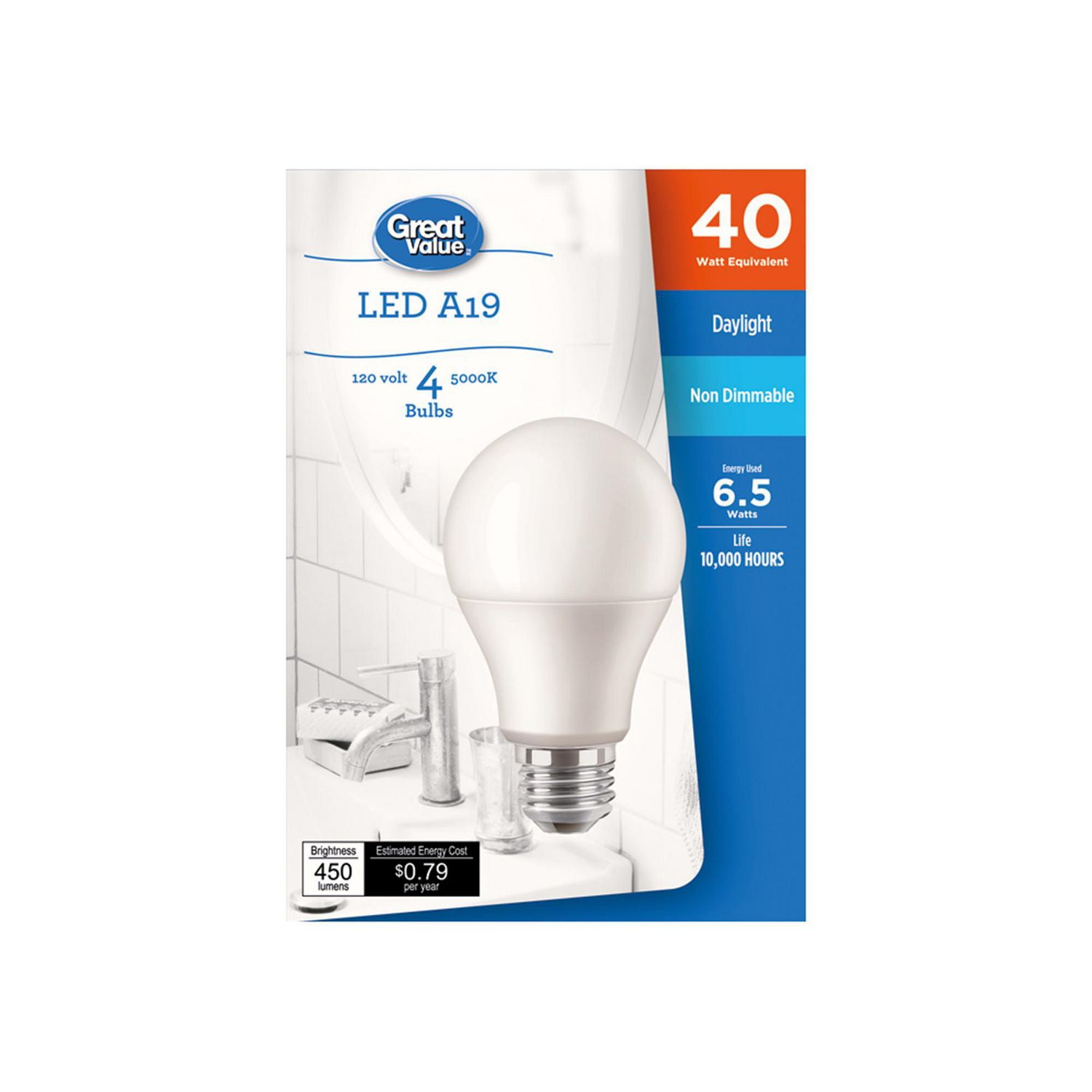 Great Value 40W A19 Daylight LED bulbs 4 pack GV 40W A9 LED 4