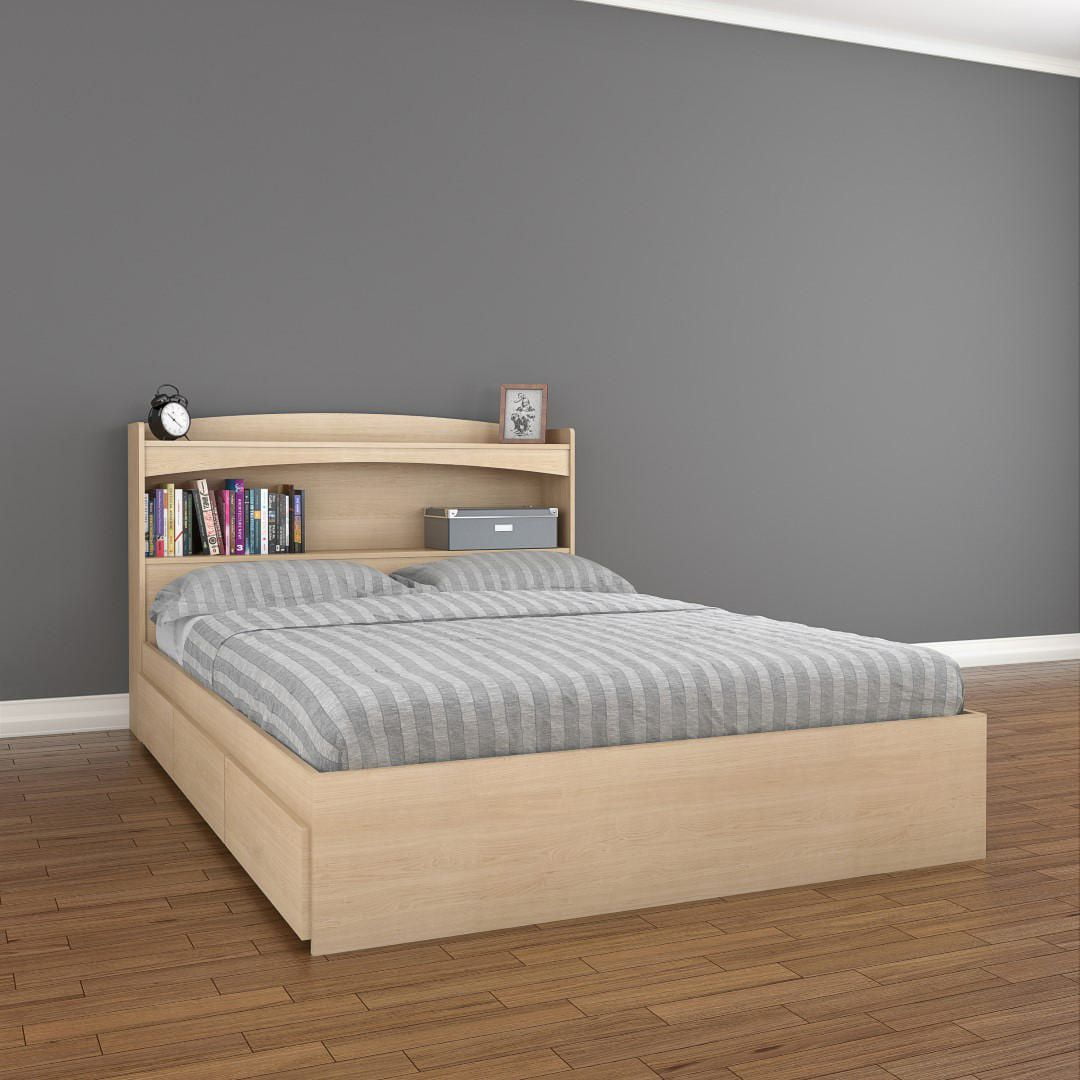 Nexera Alegria 3 Drawer Storage Bed And Bookcase Headboard