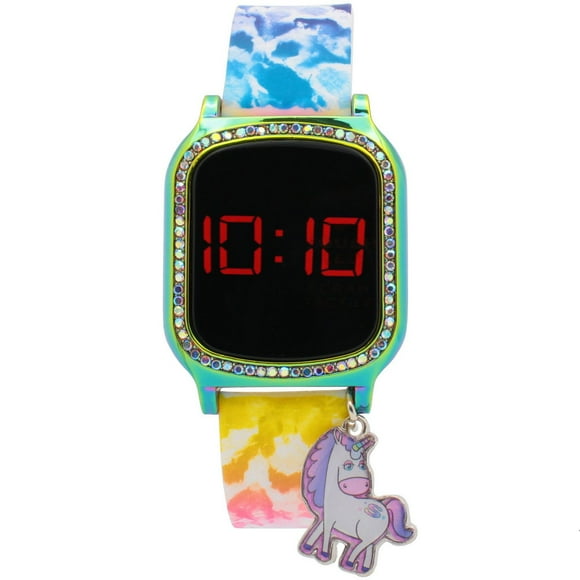 Girls' Unicorn LED Watch with Charm – Rainbow Case & Tie-Dye Band
