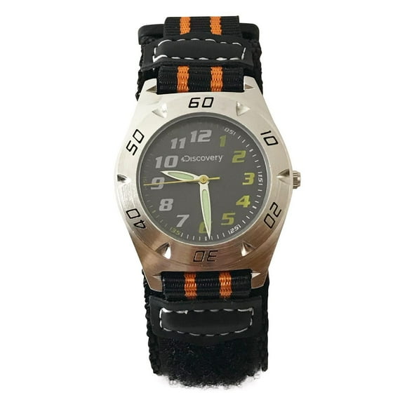 Montre analogique Discovery noire à bracelet Fastwrap en nylon orange