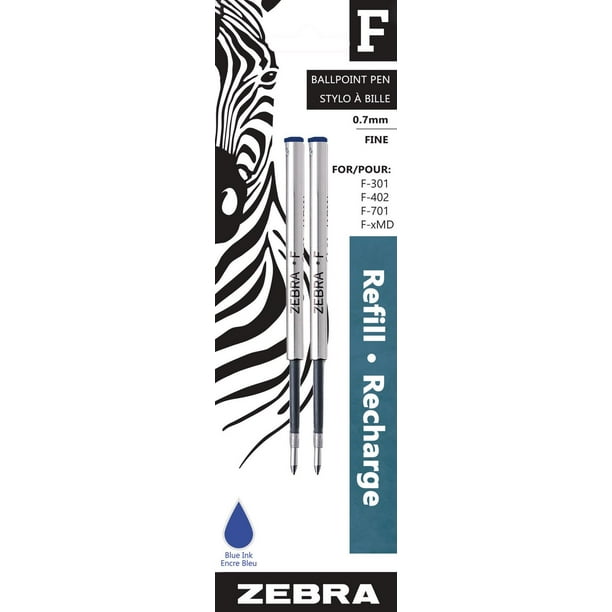 Zebra Recharge de type F paquet de 2 Pointe Fine, Encre Bleu