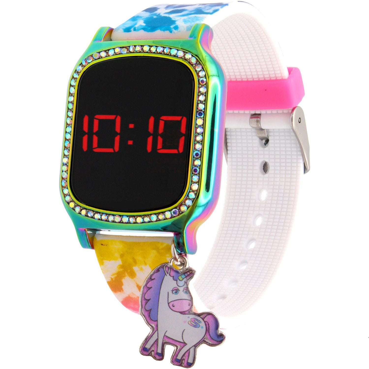 Montre LED Licorne pour Fille – Boîtier Arc-en-ciel & Bracelet Tie-Dye Montre LED pour enfants