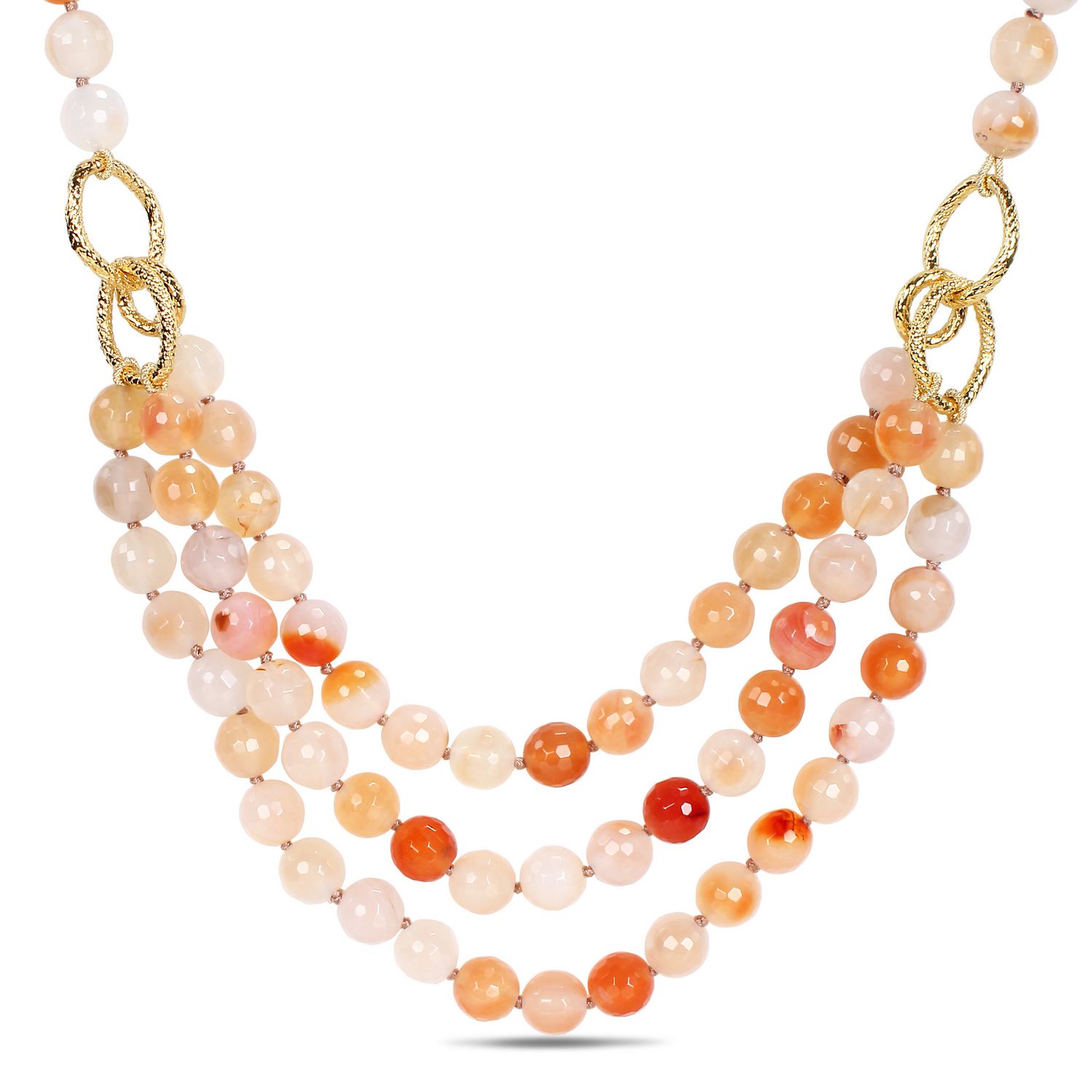Tangelo Faceted Peach Agate Goldtone 3-Strand Beaded Necklace, 18 ...