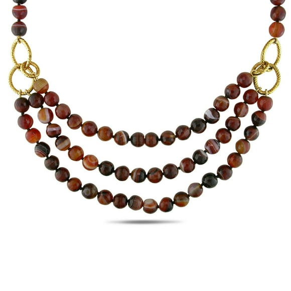 Tangelo Multi-Brown Agate Goldtone 3-Strand Beaded Necklace, 18"