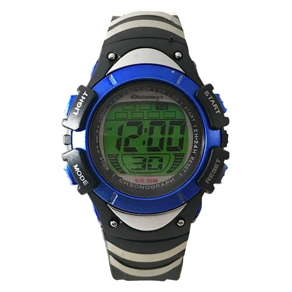 Montre numérique Discovery noire aux accents bleus