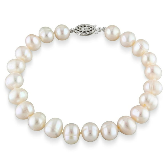 Miabella 7.5-8mm Cultured Freshwater Pearl Sterling Silver Bracelet, 7.5"