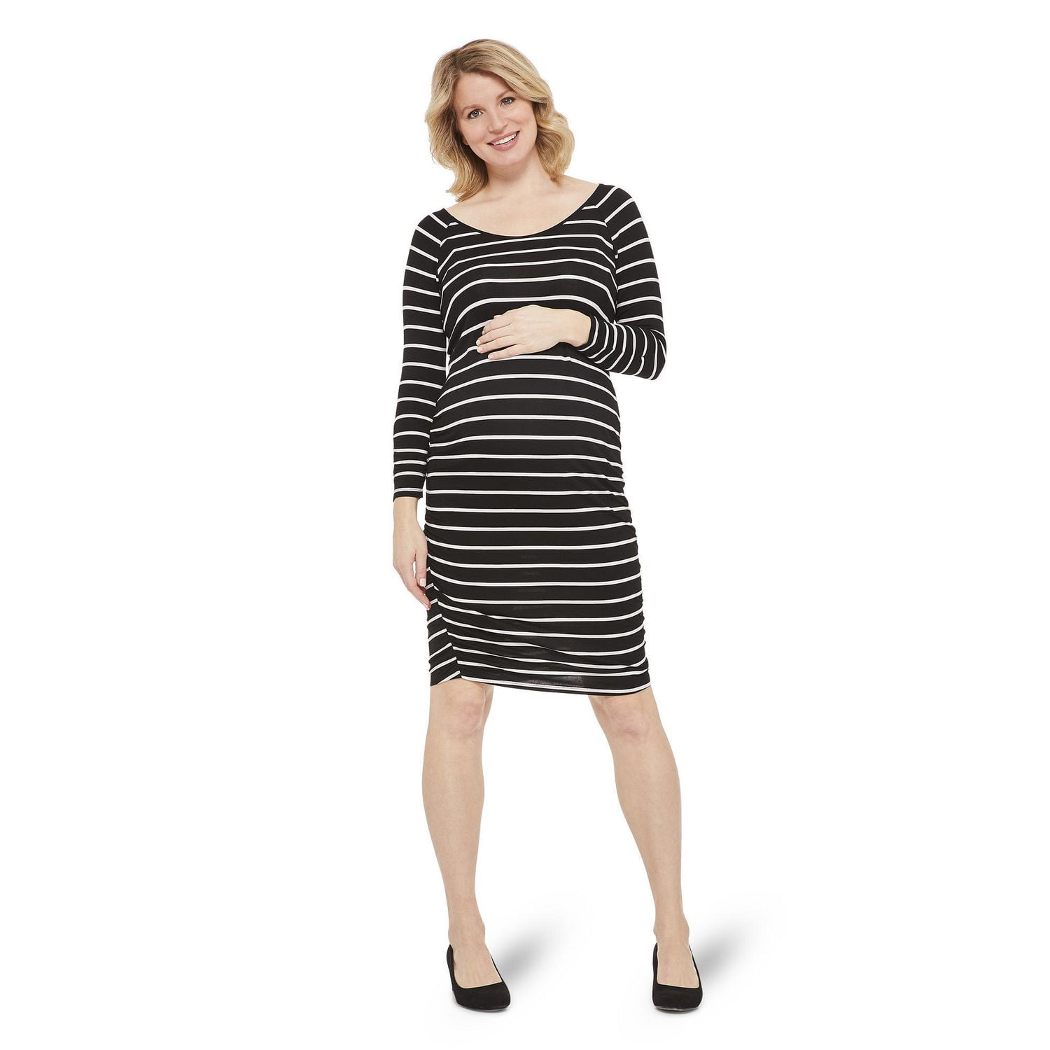 Maternity Striped Shirred Elbow Sleeve Dress Walmart Canada