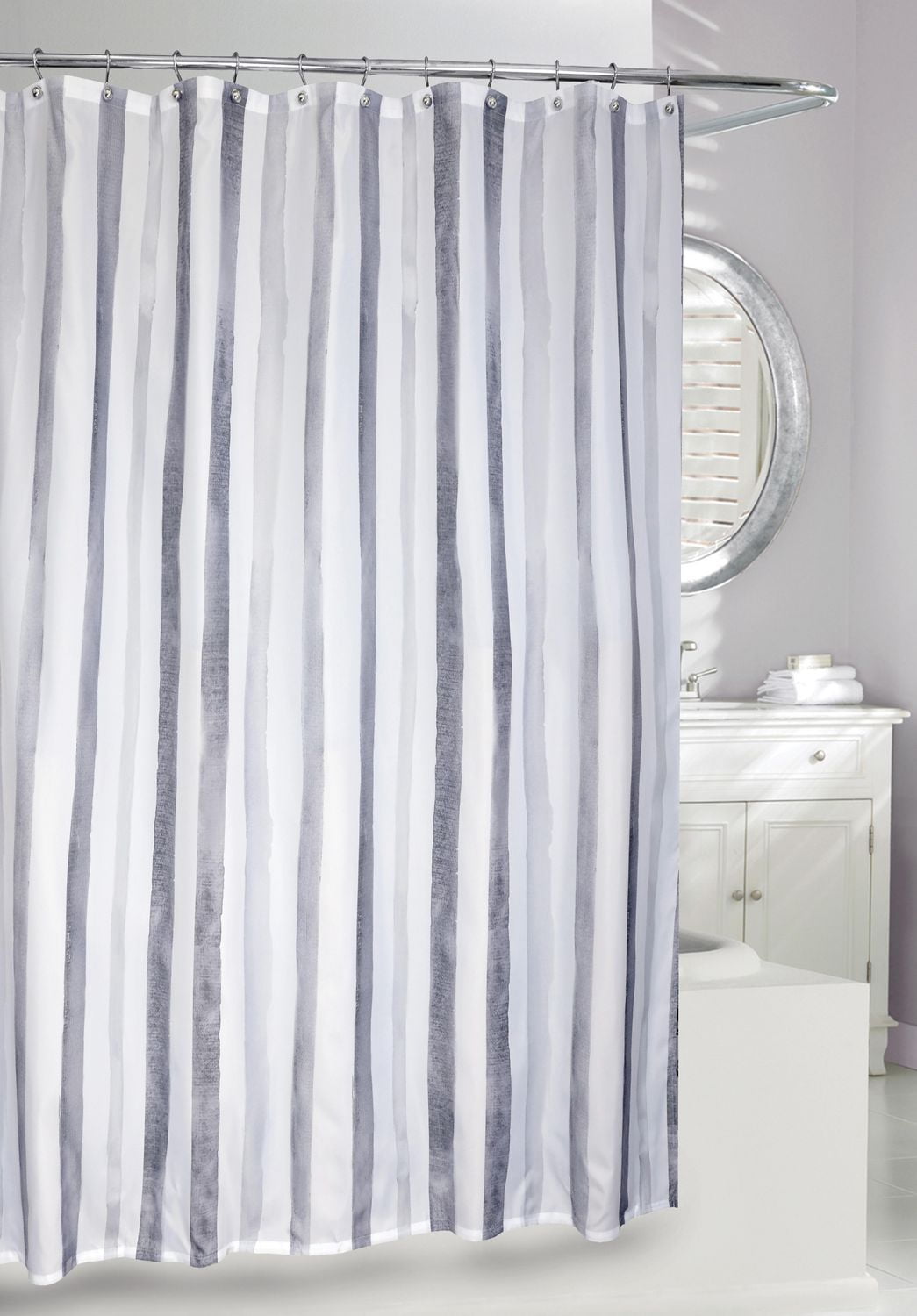MODA AT HOME WATERCOLOUR STRIPE FABRIC SHOWER CURTAIN - GREY | Walmart ...