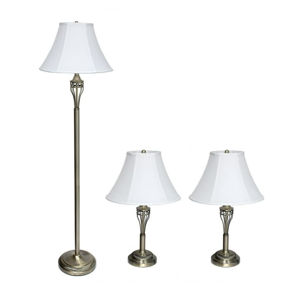 Ensemble de trois lampes Elegant Designs en laiton antique (2 lampes de table, 1 lampadaire)