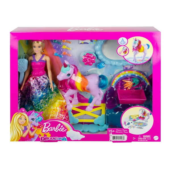 Coffret Barbie Royale Dreamtopia et son Bébé Licorne avec Poupée Barbie  Royale, Licorne, Tapis d'Apprentissage de la Propreté qui Change de Couleur  et 18 Accessoires 