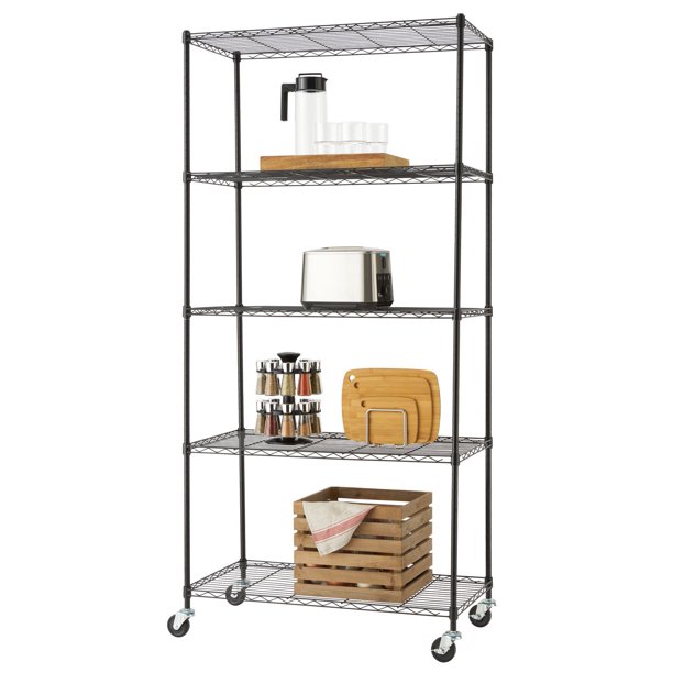 TRINITY Basics 5Tier Wire Shelving Rack 36 x 18 x 76 Includes Wheels NSF Black Walmart.ca