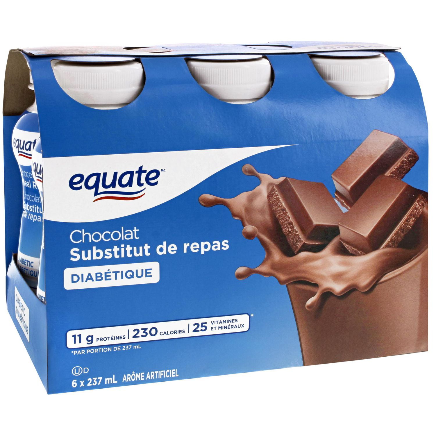Substitut de repas diabétique au chocolat Equate 6 x 237 ml