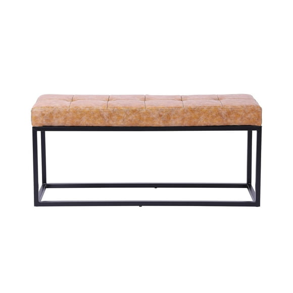 Plata Import Leather Bench With Black Metal legs