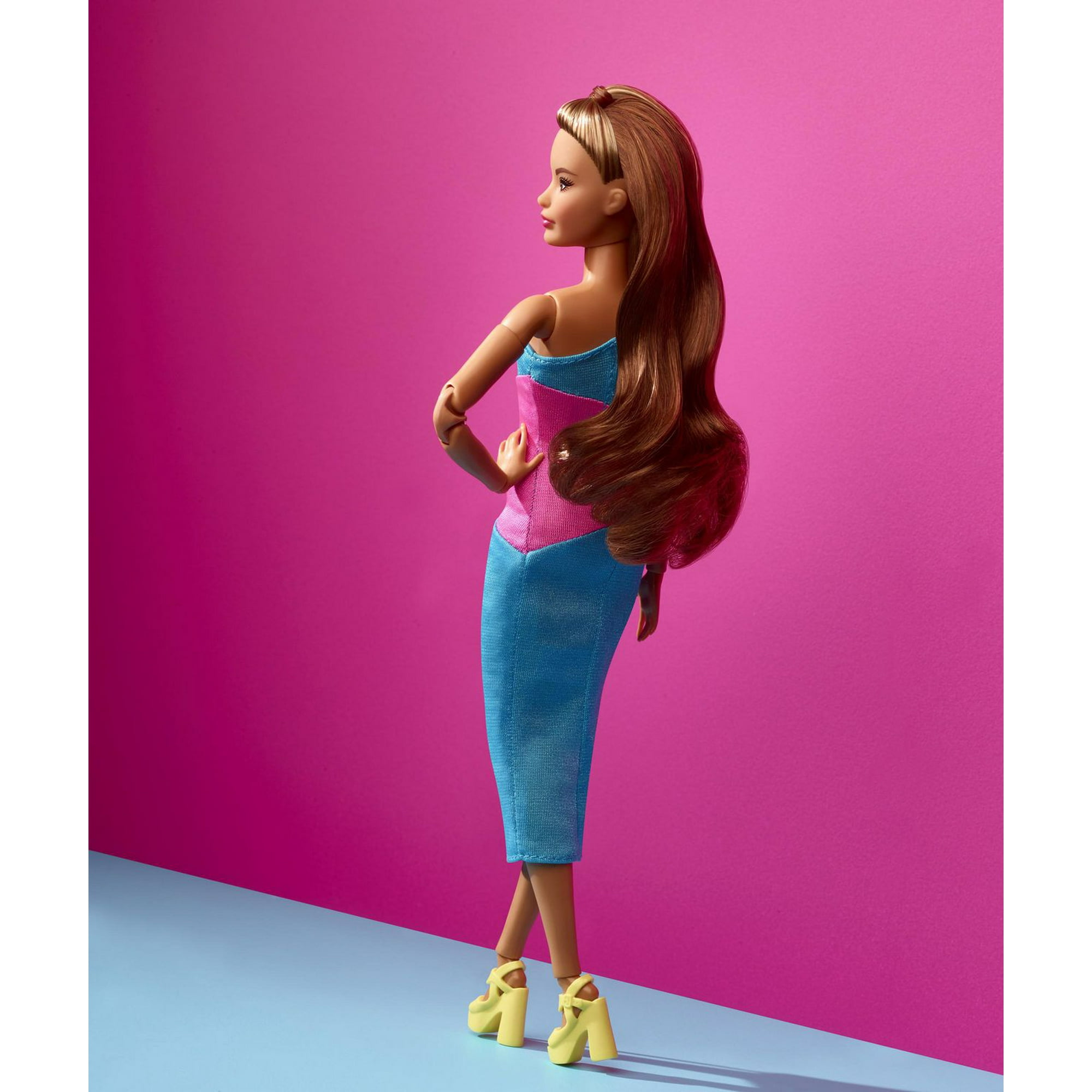 Barbie Looks Doll, Brunette, Color Block One-Shoulder Midi Dress 