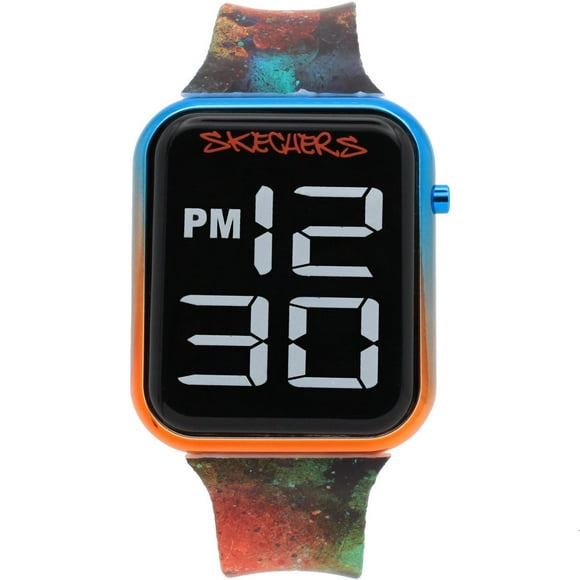 Skechers Kids’ Oversized LED Watch – Red & Black with Splatter Strap