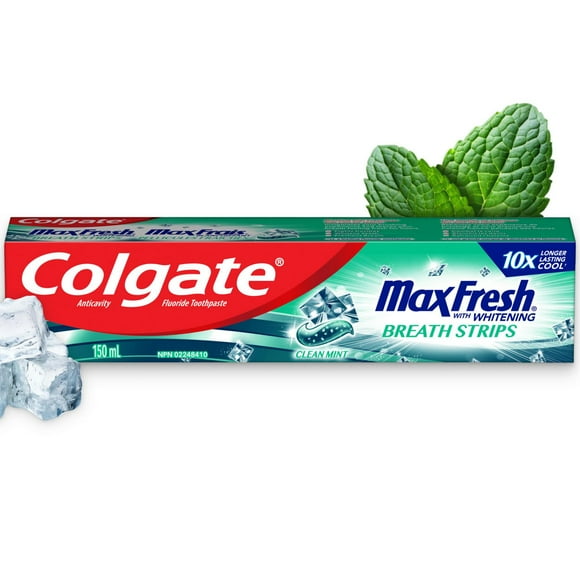 Colgate Max Fresh Toothpaste with Mini Breath Strips, Clean Mint, 150 mL