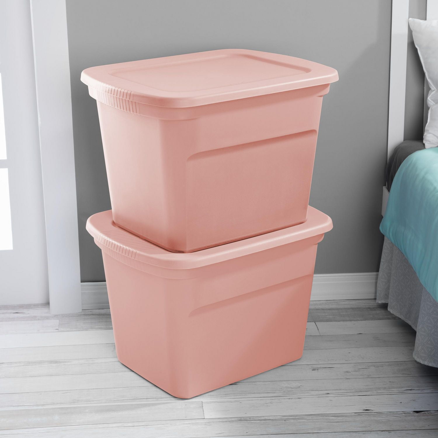 Sterilite 18 Gallon Tote Box Plastic, Blush Pink 