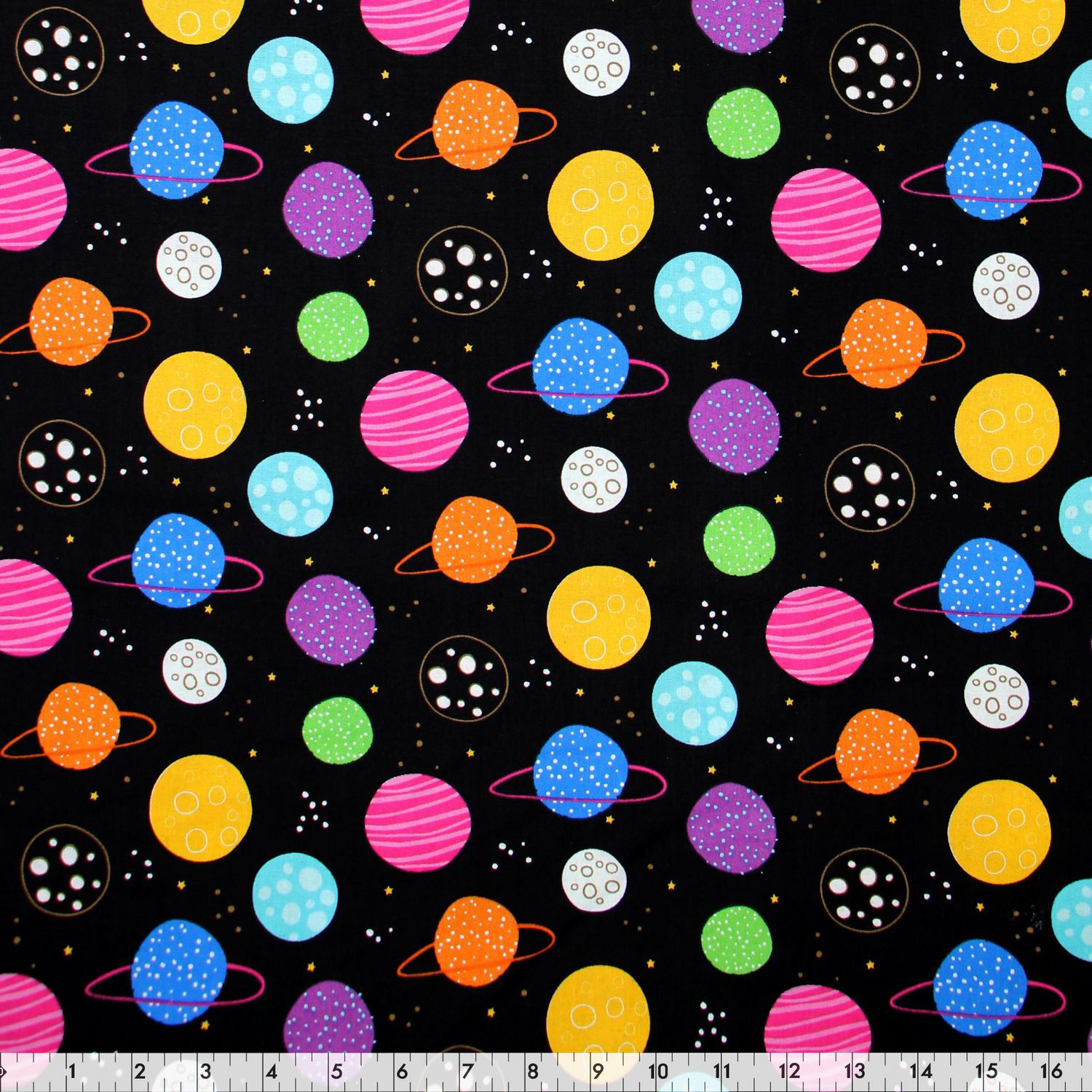 Fabric Creations Black with Bright Planets and Stars Cotton Fabric by ...