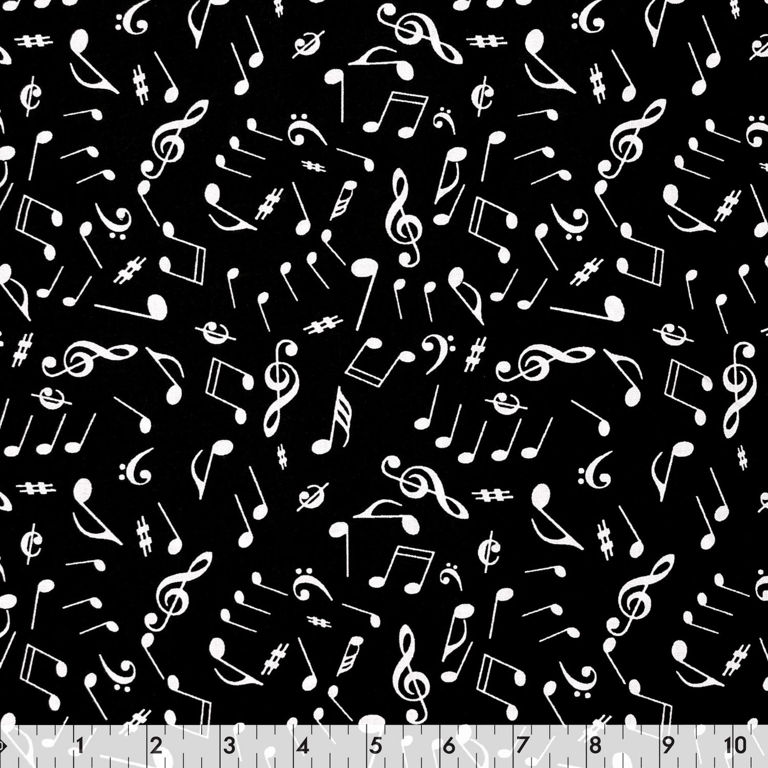 Fabric Creations Black with White Music Notes and Symbols Cotton Fabric ...