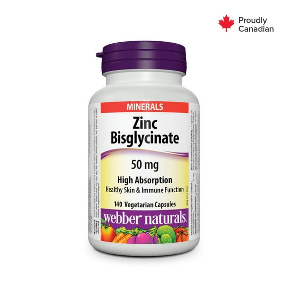 Webber Naturals® Bisglycinate de zinc 50 mg 140 capsules végétariennes