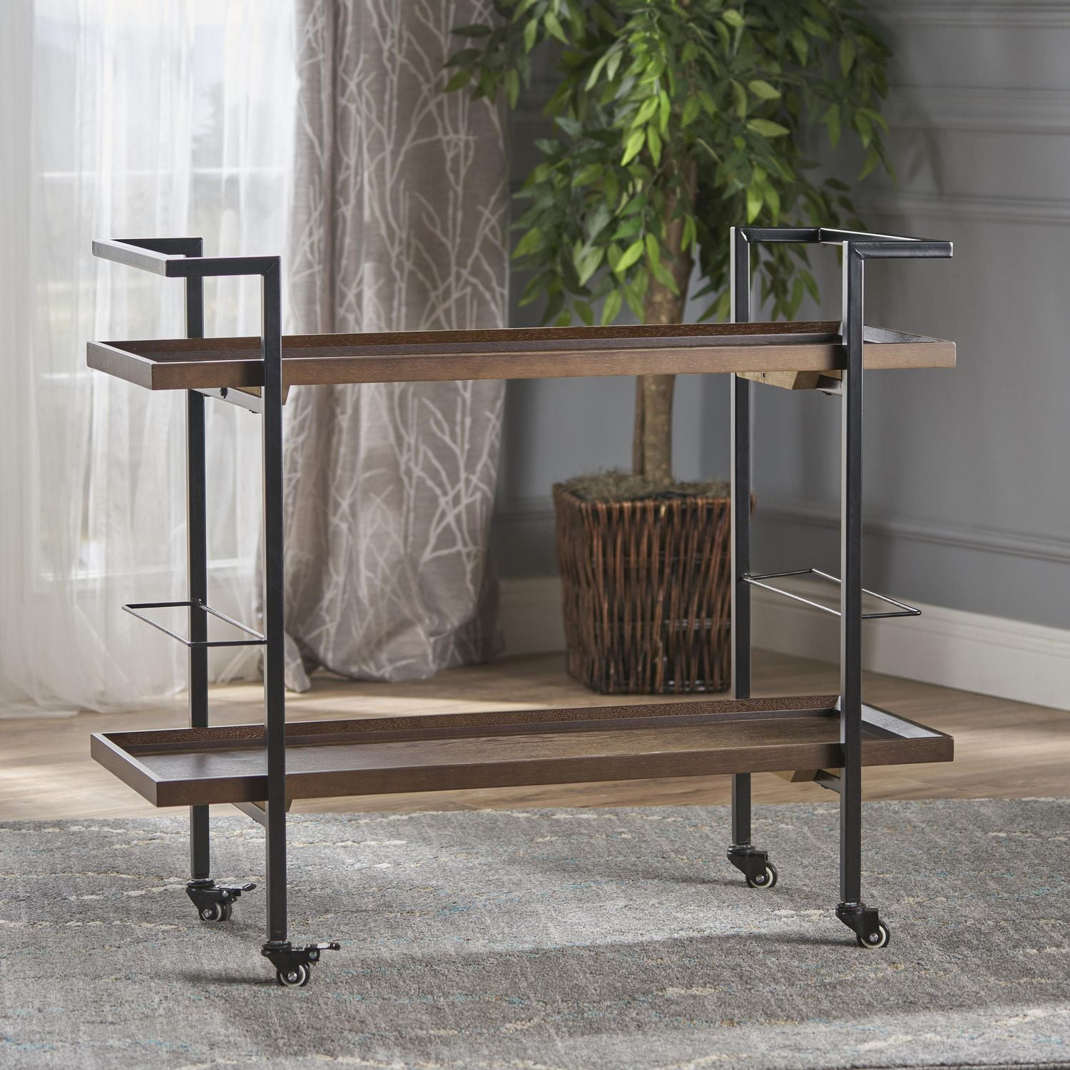 Gerard Industrial Dark Walnut Finished Wooden Bar Cart | Walmart Canada