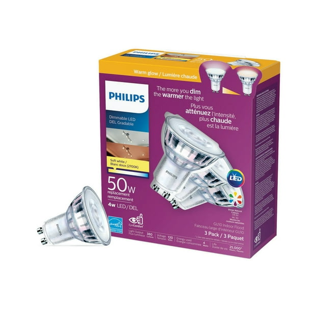 Lot de 6 ampoules spot LED Philips GU10 warm glow, ampoules-led