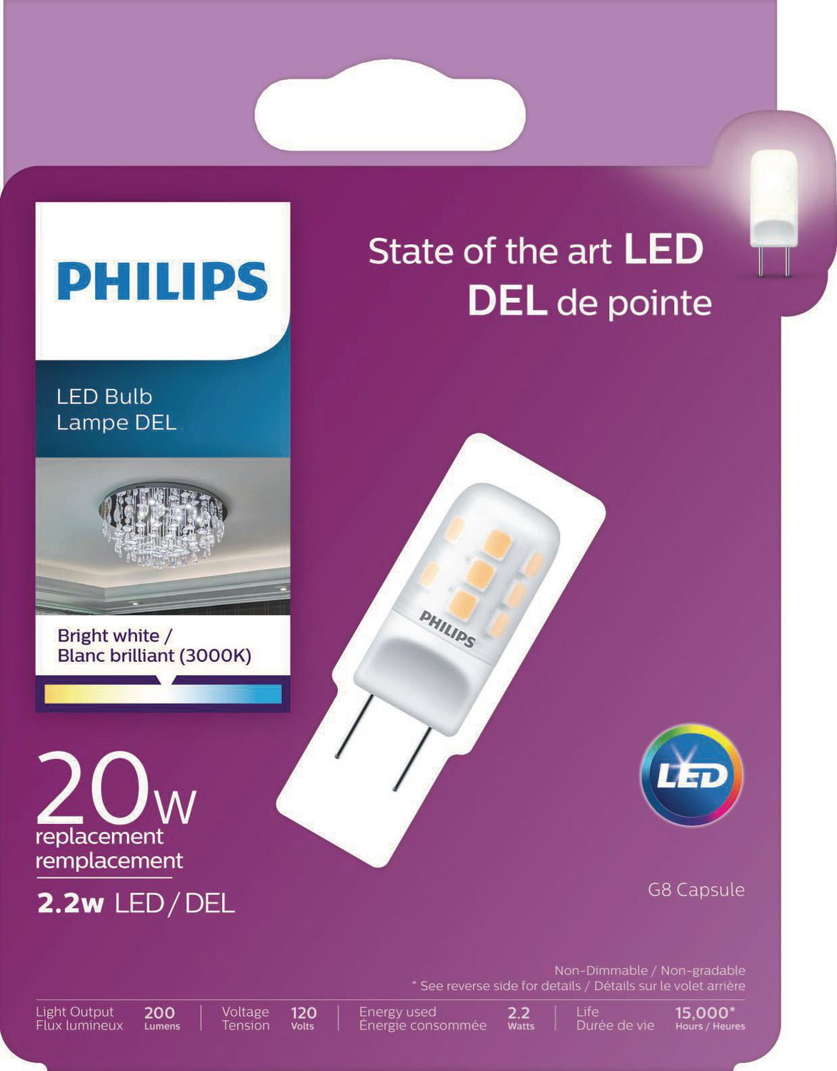 PHILIPS 2.2W G8 Bright White LED Capsule (20W replacement) Walmart Canada