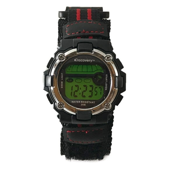 Montre numérique Discovery à bracelet Fastwrap en nylon noir aux accents rouges