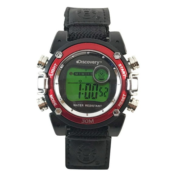 Montre numérique Discovery à bracelet Fastwrap en nylon noir aux accents rouges