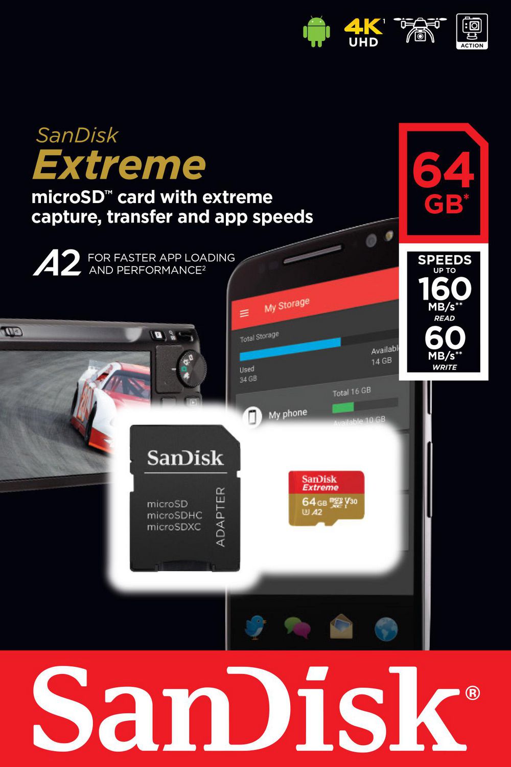 SanDisk Extreme® microSDXC™ UHS-I card, 64GB, with A2 performance