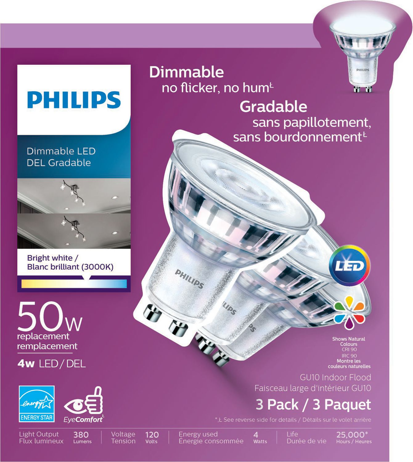 PHILIPS 4W GU10 Bright LED (50w replacement) | Walmart