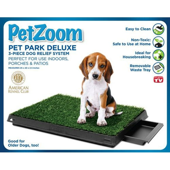 PetZoom Parc pour Animaux Deluxe Système de Toilette Intérieur 3 Pièces – Tapis de Gazon Portatif avec Plateau Amovible pour Chiots et Chiens Âgés