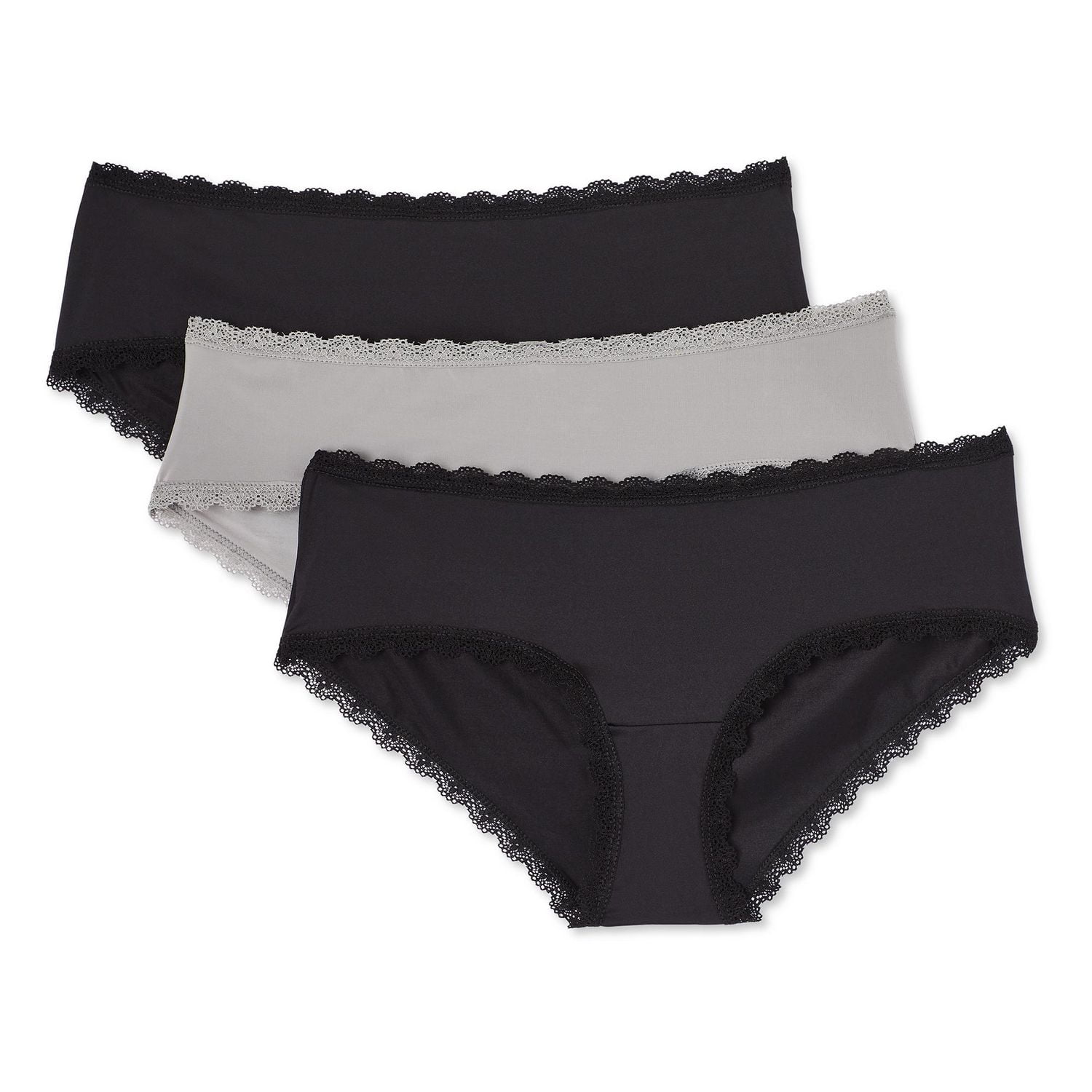 George Women's 3-Pack Microfiber Lace Trim Hipsters, Sizes S-XL