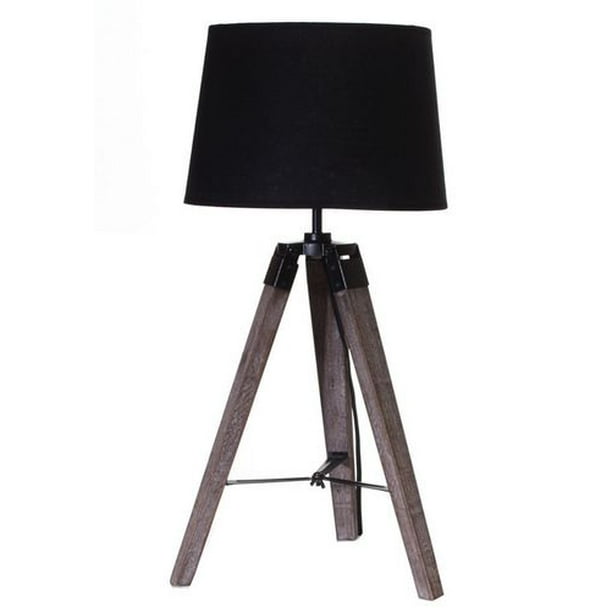 Lampe de table trépied en bois récupéré et métal