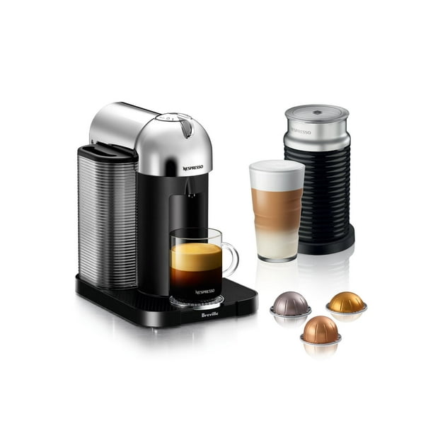 Machine à café et espresso Vertuo de Nespresso par Breville avec mousseur à lait Aeroccino, Chrome