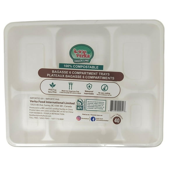 Verka GREEN LINE 6 Compartment Tray (Bagasse)