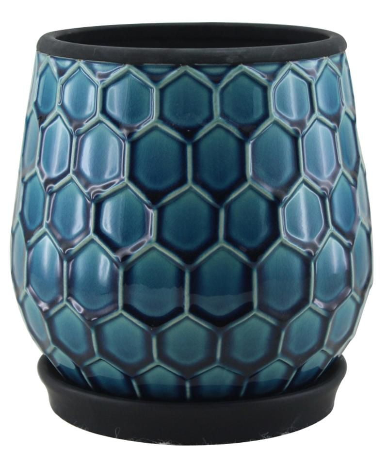 Hometrends 8" Blue Honeycomb Ceramic Planter - Walmart.ca