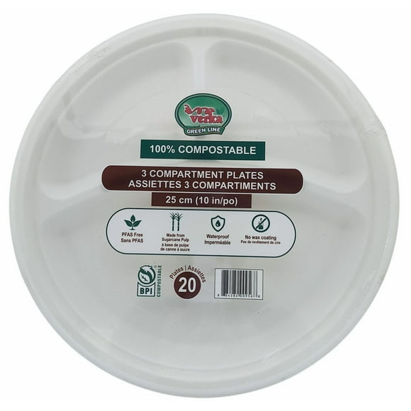 Verka GREEN LINE 10 3-Compartment Plate (Bagasse)