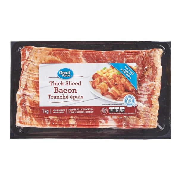 Tranches de bacon extra epaisses de Great Value GV bacon epais
