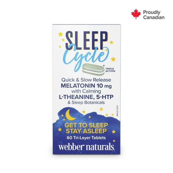 Webber Naturals® Sleep Cycle Melatonin with L-Theanine, 5-HTP & Sleep Botanicals, 60 Tri-Layer Tablets