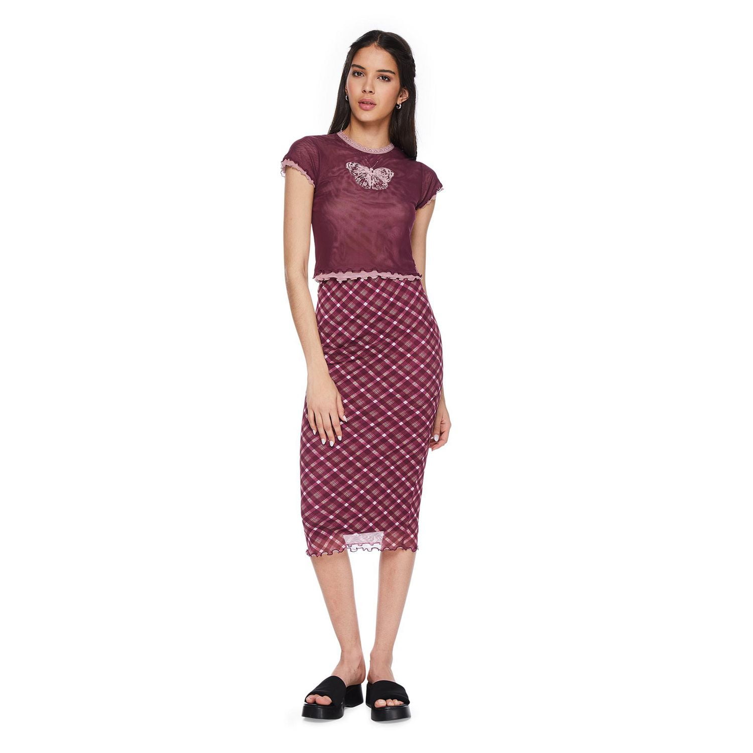 No Boundaries Women's Mesh Midi Skirt